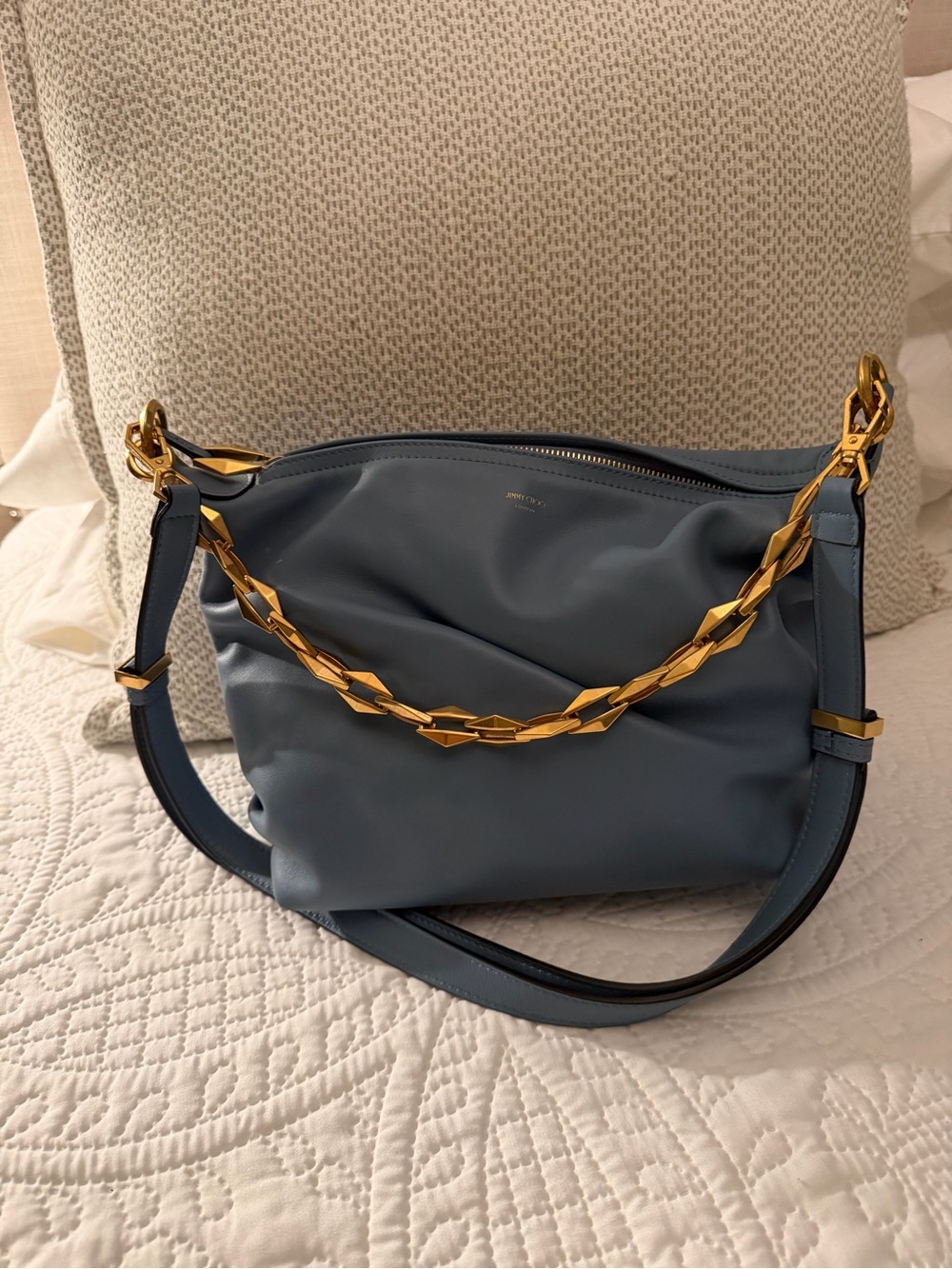 Jimmy Choo Leather Shoulder Bag with Gold Chain - Blue